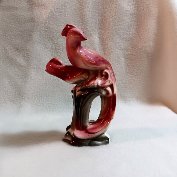 L.A. Pottery birds w/ crests figurine rose & olive green MCM - Picture 1 of 9